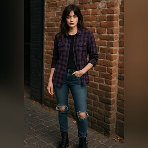 Paige Mya Purple Plaid Flannel Shirt  Grunge Goddess Street Style
